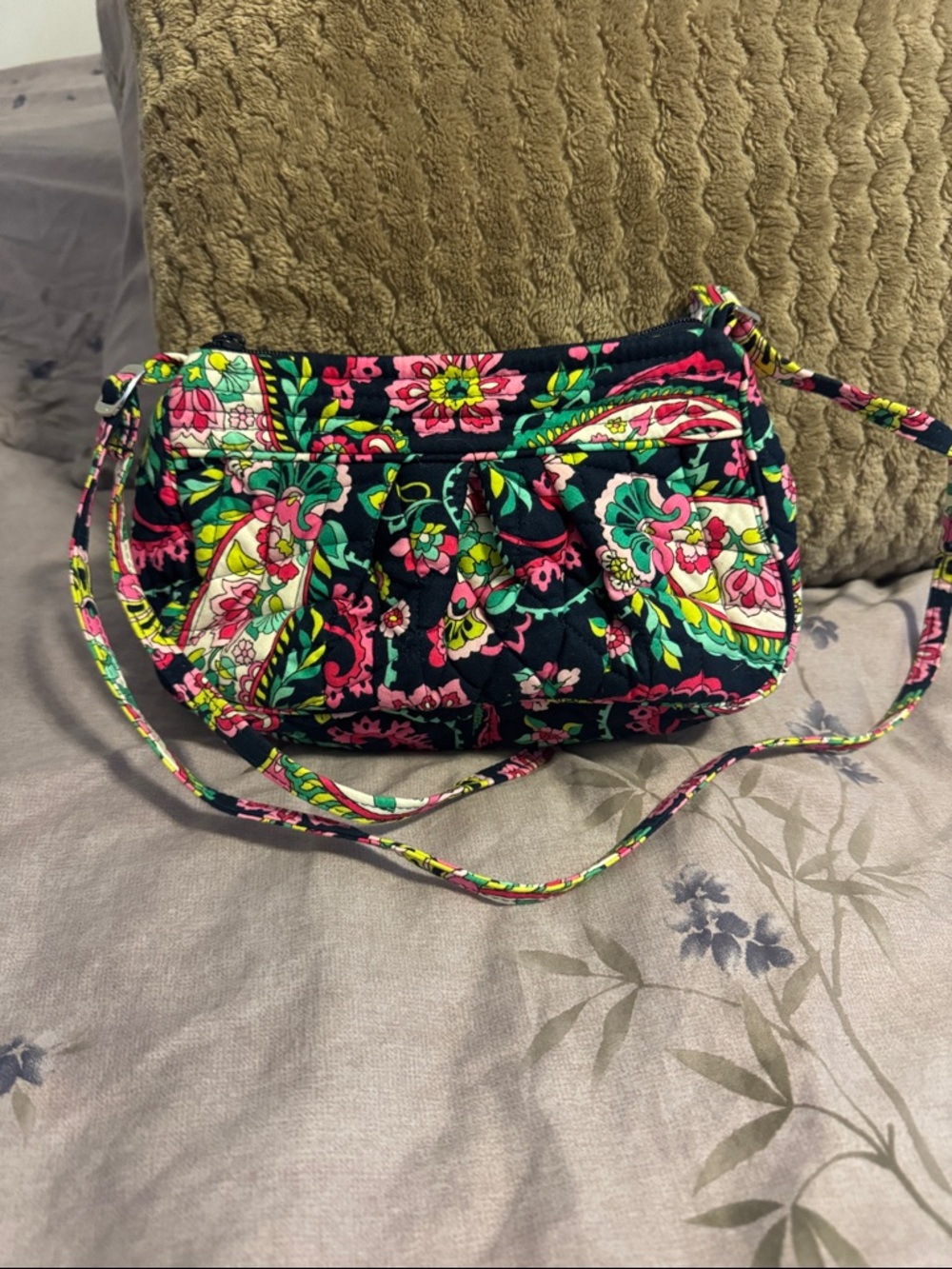 Mini Floral Quilted Crossbody Bag in Black and Pink by Vera Bradley